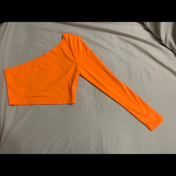 neon orange one shoulder crop top